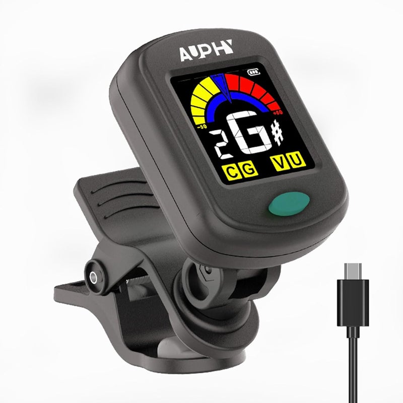AUPHY Store Rechargeable Guitar Tuner Clip-on Tuner, HD Colour Screen - With Guitar, Ukulele, Violin & Chromatic Tuning Modes (Type-C cable not included) (Green) - Image 1